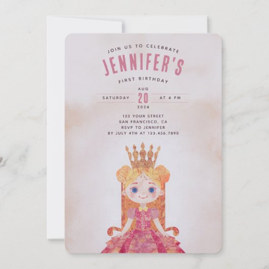 Royal Fairytale First Birthday Einladung (Rückseite)