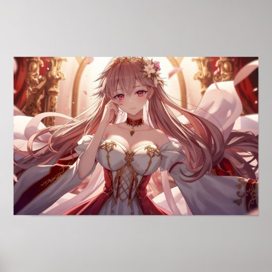 Royal Fantasy Anime Princess in Elegant Red Poster (Vorne)