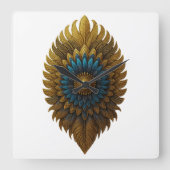 Royal Feather | Black & Gold Egyptian Wall Clock Quadratische Wanduhr (Vorderseite)
