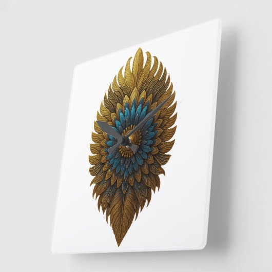 Royal Feather | Black & Gold Egyptian Wall Clock Quadratische Wanduhr (Winkel)