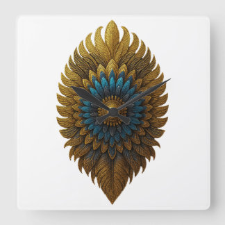 Royal Feather | Schwarze und goldene ägyptische Wa Quadratische Wanduhr