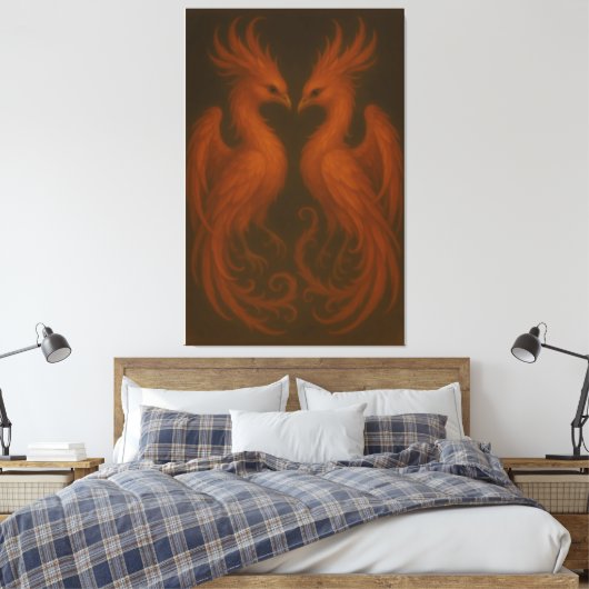 Royal Fire Phoenix Pair – Luxury Canvas Art Leinwanddruck (Insitu (Schlafzimmer))