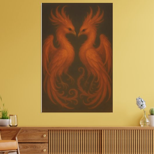 Royal Fire Phoenix Pair – Luxury Canvas Art Leinwanddruck (Insitu (Wohnzimmer))