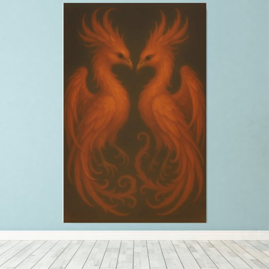 Royal Fire Phoenix Pair – Luxury Canvas Art Leinwanddruck (Insitu (Holzboden))