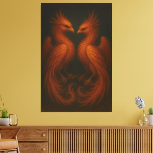 Royal Fire Phoenix Pair – Luxury Canvas Art Leinwanddruck (Insitu (Wohnzimmer))