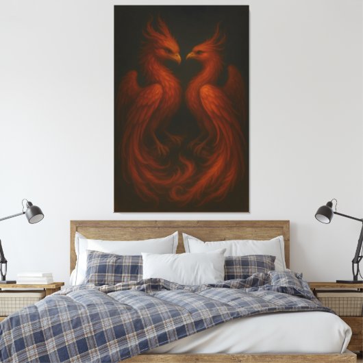 Royal Fire Phoenix Pair – Luxury Canvas Art Leinwanddruck (Insitu (Schlafzimmer))