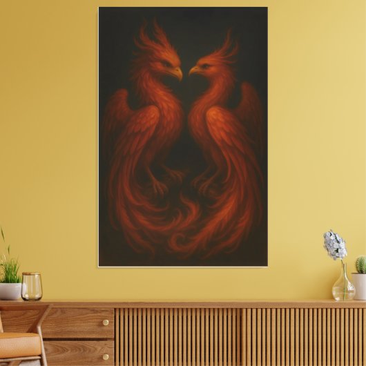 Royal Fire Phoenix Pair – Luxury Canvas Art Leinwanddruck (Insitu (Wohnzimmer))