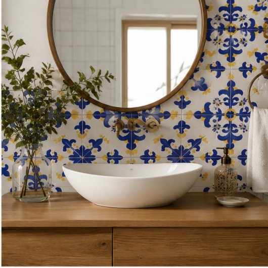 Royal Fleur Bold Blue and Gold Botanical Fliese