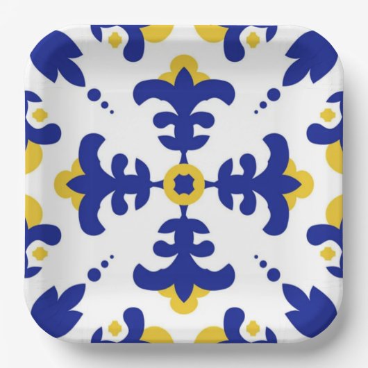 Royal Fleur Bold Blue and Gold Botanical  Pappteller (Vorderseite)