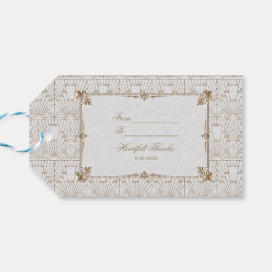 Royal Fleur-de-Lis Art Deco Gold 20er Hochzeit Geschenkanhänger (Rückseite Horizontal)