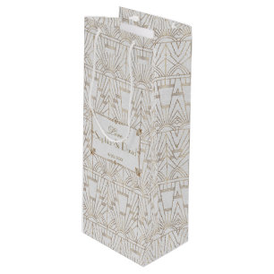 Royal Fleur-de-Lis Art Deco Gold 20er Hochzeit Geschenktüte Für Weinflaschen