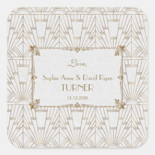 Royal Fleur-de-Lis Art Deco Gold 20er Hochzeit Quadratischer Aufkleber