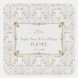 Royal Fleur-de-Lis Art Deco Gold 20er Hochzeit Quadratischer Aufkleber