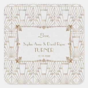 Royal Fleur-de-Lis Art Deco Gold 20er Hochzeit Quadratischer Aufkleber