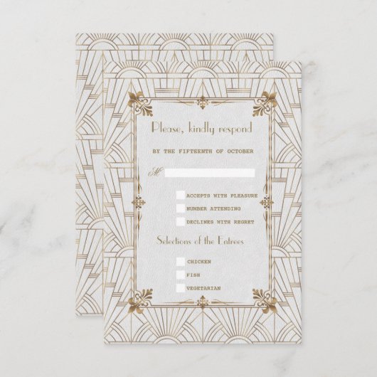 Royal Fleur-de-Lis Art Deco Gold Weiße 20er UAWG RSVP Karte (Vorne/Hinten)