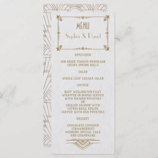 Royal Fleur-de-Lis Art Deco Gold White 20s Menü Menükarte (Vorne/Hinten)