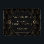 Royal Fleur-de-lis Gold Great Gatsby Brautparty Magnet<br><div class="desc">Royal, Romantisches, Vintages Kartendesign im Stil des Great Gatsby Art Deko, ein Roaring 1920er Jahre altes Hollywood, mit Imitaten Goldfolie Fleur-de-lis Overlay, Divider und prächtigen Schriftart, auf einem schwarzen Texturhintergrund. Verwenden Sie das Tool Personalisieren, um Ihre Informationen hinzuzufügen. Für mehr, besuchen Sie bitte meine bezaubernde Great Gatsby Art Deco Collection....</div>