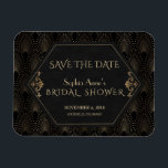 Royal Fleur-de-lis Gold Great Gatsby Brautparty Magnet<br><div class="desc">Royal, Romantisches, Vintages Kartendesign im Stil des Great Gatsby Art Deko, ein Roaring 1920er Jahre altes Hollywood, mit Imitaten Goldfolie Fleur-de-lis Overlay, Divider und prächtigen Schriftart, auf einem schwarzen Texturhintergrund. Verwenden Sie das Tool Personalisieren, um Ihre Informationen hinzuzufügen. Für mehr, besuchen Sie bitte meine bezaubernde Great Gatsby Art Deco Collection....</div>