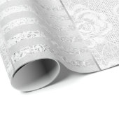 Royal Floral Rose Silver White Lace Streifen Leine Geschenkpapier (Rolleneckpunkt)
