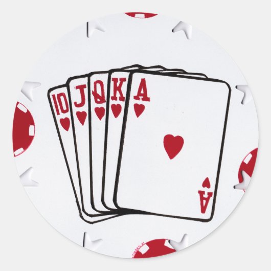Royal Flush in den Herzen Runder Aufkleber (Vorderseite)