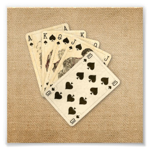 Royal Flush Pik Vintage auf Burlap Fotodruck