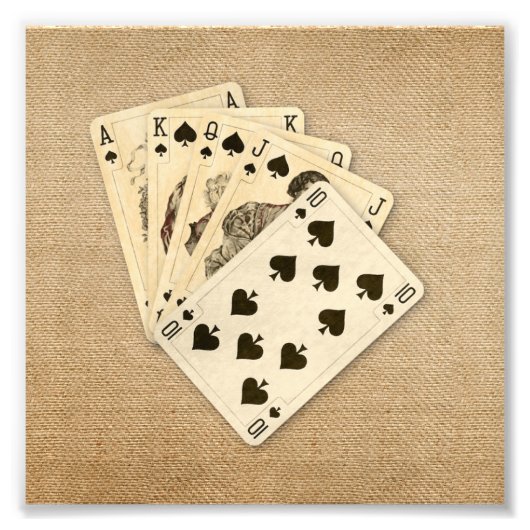 Royal Flush Spades Vintag auf Burlap Fotodruck (Vorne)
