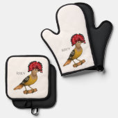 Royal Flycatcher Cartoon Illustration Ofenhandschuh & Topflappen-Set (Vorderseite/Rückseite)
