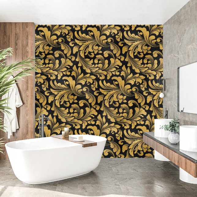 Royal French Black and Golden Floral Tapete (Royal French black and golden Floral Wallpaper )
