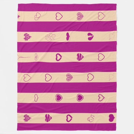 Royal Fuchsia Stripes Modernes Herzmuster Fleecedecke (Vorderseite)