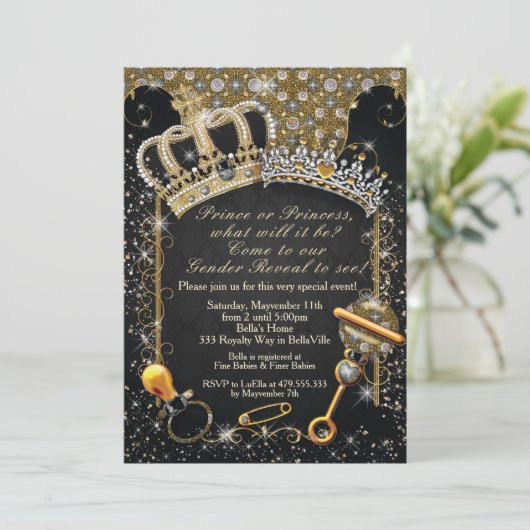 Royal Gender Reveal Dusche Prinz oder Prinzessin Einladung (Stehend Vorderseite)