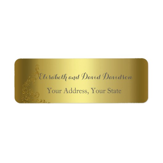 Royal Gold Abstrakt Peacock Wedding Address Label (Vorne)