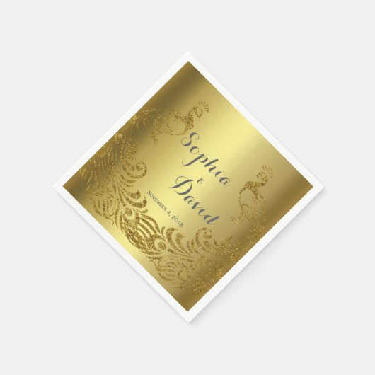 Royal Gold Abstrakt Peacock Wedding Custom Serviette (Ecke)
