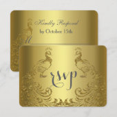 Royal Gold Abstrakt Peacock Wedding RSVP Karte (Vorne/Hinten)