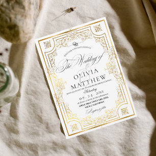 Royal Gold and White Script Wedding Einladung