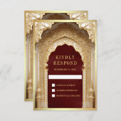 Royal Gold Arch Maroon Wedding RSVP Karte (Vorne/Hinten)