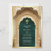 Royal Gold Arch Religious Christlich Green Wedding Einladung (Vorderseite)