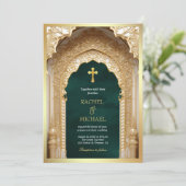 Royal Gold Arch Religious Christlich Green Wedding Einladung (Stehend Vorderseite)