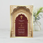 Royal Gold Arch Religious Christlich Maroon Weddin Einladung (Stehend Vorderseite)