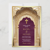 Royal Gold Arch Religious Christlich Plum Wedding Einladung (Vorderseite)