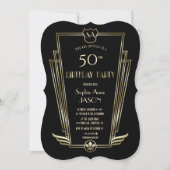 Royal Gold Art Deco Monogram Birthday Party Einladung (Vorderseite)