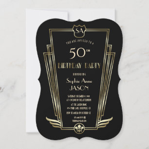 Royal Gold Art Deco Monogram Birthday Party Einladung