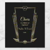 Royal Gold Art Deco Monogram Black Wedding Weinetikett (Einzelnes Label)