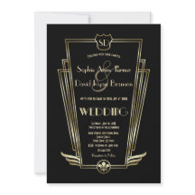 Royal Gold Art Deco Monogram Black Wedite Einladun