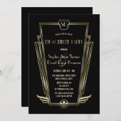 Royal Gold Art Deco Monogram Engagement Party Einladung (Vorne/Hinten)