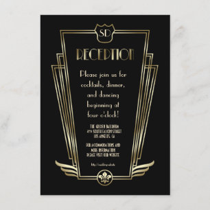 Royal Gold Art Deco Monogram Hochzeitsempfang Einladung