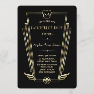 Royal Gold Art Deco Monogram Junggesellinnenabschi Einladung