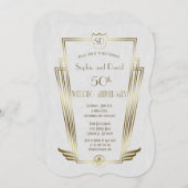 Royal Gold Art Deco Monogram Wedding Jubiläum Einladung (Vorne/Hinten)