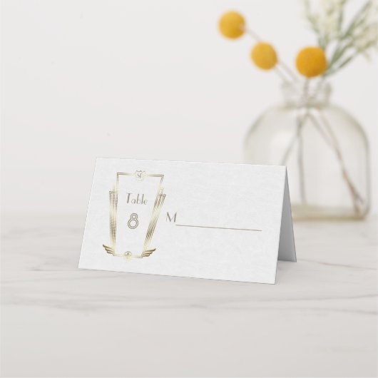 Royal Gold Art Deco Monogram Wedding Platzkarte (Vorderseite)