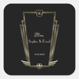Royal Gold Art Deco Monogram Wedding Quadratischer Aufkleber