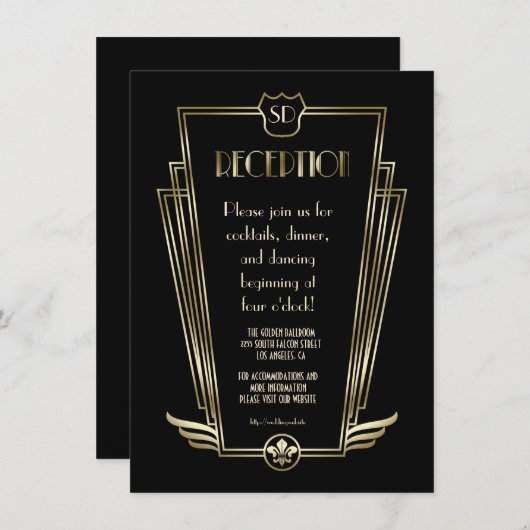 Royal Gold Art Deco Monogram Wedding Reception Einladung (Vorne/Hinten)